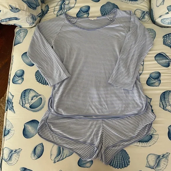 Lake Pajamas Pima Long-Short Set in Hydrangea - Picture 1 of 3